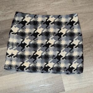 J. Crew Black and Cream Wool Houndstooth Mini Skirt